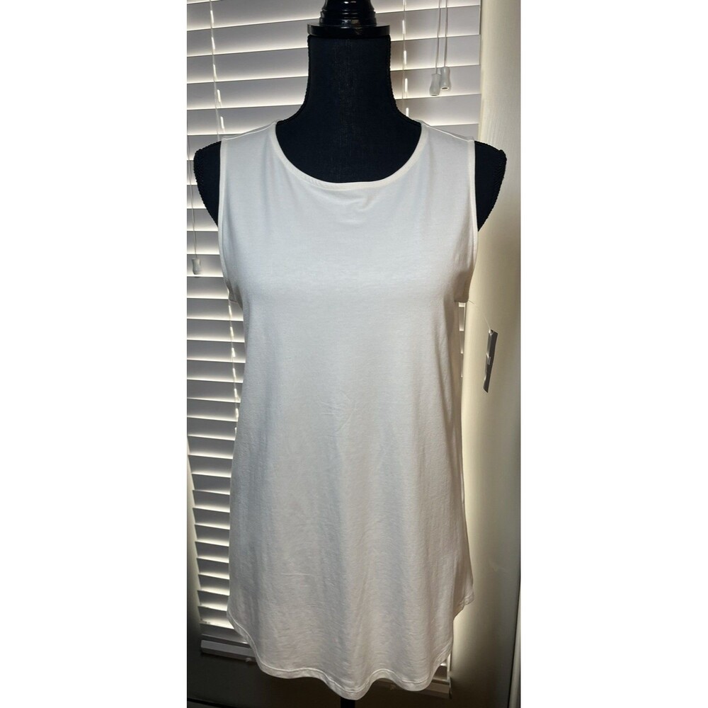 J. JILL Luxe Supima Sleeveless‎ Top Size Small Cream Split Tail Tank Women’s NWT
